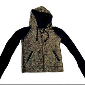 Miss Me Gold and black full zip hoodie. Black crystal embellishments, size XS
